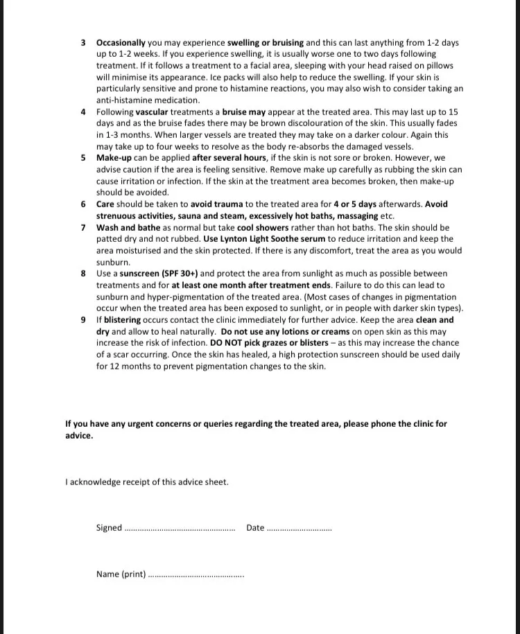 IPL Aftercare Sheet 2